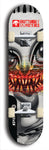 Skateboard deck: Limited edition, North American maple skateboard deck designed by underground artist BellyRash -- available in widths 7.5 to 8.5 inches in both mellow concave and steep concave shapes. Artwork: BUTTUGLY MONSTERS brand popsicle-shaped skateboard deck with monster in background. 