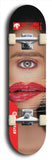 Skateboard deck: Limited edition, North American maple skateboard deck designed by underground artist BellyRash -- available in widths 7.5 to 8.5 inches in both mellow concave and steep concave shapes. Artwork: BUTTUGLY MONSTERS brand popsicle-shaped skateboard deck with monster in background. 