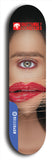 Skateboard deck: Limited edition, North American maple skateboard deck designed by underground artist BellyRash -- available in widths 7.5 to 8.5 inches in both mellow concave and steep concave shapes. Artwork: BUTTUGLY MONSTERS brand popsicle-shaped skateboard deck with monster in background. 