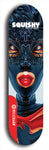 Skateboard deck: Limited edition, North American maple skateboard deck designed by underground artist BellyRash - available widths 7.5 to 8.5 inches in both mellow concave and steep concave shapes. Artwork: SQUISHY logo brand popsicle-shaped deck