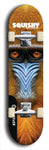 Skateboard deck: Limited edition, North American maple skateboard deck designed by underground artist BellyRash - available widths 7.5 to 8.5 inches in both mellow concave and steep concave shapes. Artwork: SQUISHY logo brand popsicle-shaped deck