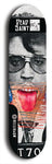 Skateboard deck: Limited edition, North American maple skateboard deck designed by underground artist BellyRash - available widths 7.5 to 8.5 inches in both mellow concave and steep concave shapes. Artwork: DEAD SAINT logo brand popsicle-shaped deck 