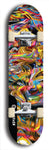 Skateboard deck: Limited edition, North American maple skateboard deck designed by underground artist BellyRash - available widths 7.5 to 8.5 inches in both mellow concave and steep concave shapes. Artwork: ABEX LIQUID brand popsicle-shaped with a multi-colored swirling patterned background