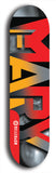 Skateboard deck: Limited edition, North American maple skateboard deck designed by underground artist BellyRash -- available in widths 7.5 to 8.5 inches in both mellow concave and steep concave shapes. Artwork: MARY brand popsicle-shaped skateboard deck with MARY logo broken into multiple colors and shades