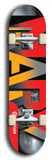 Skateboard deck: Limited edition, North American maple skateboard deck designed by underground artist BellyRash -- available in widths 7.5 to 8.5 inches in both mellow concave and steep concave shapes. Artwork: MARY brand popsicle-shaped skateboard deck with MARY logo broken into multiple colors and shades