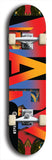 Skateboard deck: Limited edition, North American maple skateboard deck designed by underground artist BellyRash -- available in widths 7.5 to 8.5 inches in both mellow concave and steep concave shapes. Artwork: MARY brand popsicle-shaped skateboard deck with MARY logo broken into multiple colors and shades