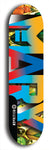 Skateboard deck: Limited edition, North American maple skateboard deck designed by underground artist BellyRash -- available in widths 7.5 to 8.5 inches in both mellow concave and steep concave shapes. Artwork: MARY brand popsicle-shaped skateboard deck with MARY logo broken into multiple colors and shades