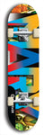 Skateboard deck: Limited edition, North American maple skateboard deck designed by underground artist BellyRash -- available in widths 7.5 to 8.5 inches in both mellow concave and steep concave shapes. Artwork: MARY brand popsicle-shaped skateboard deck with MARY logo broken into multiple colors and shades