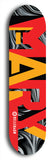 Skateboard deck: Limited edition, North American maple skateboard deck designed by underground artist BellyRash -- available in widths 7.5 to 8.5 inches in both mellow concave and steep concave shapes. Artwork: MARY brand popsicle-shaped skateboard deck with MARY logo broken into multiple colors and shades