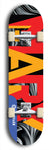 Skateboard deck: Limited edition, North American maple skateboard deck designed by underground artist BellyRash -- available in widths 7.5 to 8.5 inches in both mellow concave and steep concave shapes. Artwork: MARY brand popsicle-shaped skateboard deck with MARY logo broken into multiple colors and shades