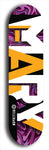 Skateboard deck: Limited edition, North American maple skateboard deck designed by underground artist BellyRash -- available in widths 7.5 to 8.5 inches in both mellow concave and steep concave shapes. Artwork: MARY brand popsicle-shaped skateboard deck with MARY logo broken into multiple colors and shades