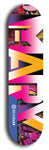 Skateboard deck: Limited edition, North American maple skateboard deck designed by underground artist BellyRash -- available in widths 7.5 to 8.5 inches in both mellow concave and steep concave shapes. Artwork: MARY brand popsicle-shaped skateboard deck with MARY logo broken into multiple colors and shades