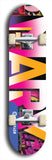 Skateboard deck: Limited edition, North American maple skateboard deck designed by underground artist BellyRash -- available in widths 7.5 to 8.5 inches in both mellow concave and steep concave shapes. Artwork: MARY brand popsicle-shaped skateboard deck with MARY logo broken into multiple colors and shades