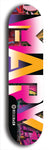 Skateboard deck: Limited edition, North American maple skateboard deck designed by underground artist BellyRash -- available in widths 7.5 to 8.5 inches in both mellow concave and steep concave shapes. Artwork: MARY brand popsicle-shaped skateboard deck with MARY logo broken into multiple colors and shades