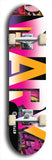 Skateboard deck: Limited edition, North American maple skateboard deck designed by underground artist BellyRash -- available in widths 7.5 to 8.5 inches in both mellow concave and steep concave shapes. Artwork: MARY brand popsicle-shaped skateboard deck with MARY logo broken into multiple colors and shades