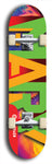 Skateboard deck: Limited edition, North American maple skateboard deck designed by underground artist BellyRash -- available in widths 7.5 to 8.5 inches in both mellow concave and steep concave shapes. Artwork: MARY brand popsicle-shaped skateboard deck with MARY logo broken into multiple colors and shades