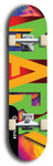 Skateboard deck: Limited edition, North American maple skateboard deck designed by underground artist BellyRash -- available in widths 7.5 to 8.5 inches in both mellow concave and steep concave shapes. Artwork: MARY brand popsicle-shaped skateboard deck with MARY logo broken into multiple colors and shades