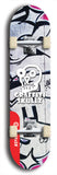 Skateboard deck: Limited edition, North American maple skateboard deck designed by underground artist BellyRash - available widths 7.5 to 8.5 inches in both mellow concave and steep concave shapes. Artwork: GRAFFITI SKULLZ logo brand popsicle-shaped deck with graffiti or street art background