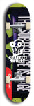 Skateboard deck: Limited edition, North American maple skateboard deck designed by underground artist BellyRash - available widths 7.5 to 8.5 inches in both mellow concave and steep concave shapes. Artwork: GRAFFITI SKULLZ logo brand popsicle-shaped deck with graffiti or street art background