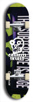 Skateboard deck: Limited edition, North American maple skateboard deck designed by underground artist BellyRash - available widths 7.5 to 8.5 inches in both mellow concave and steep concave shapes. Artwork: GRAFFITI SKULLZ logo brand popsicle-shaped deck with graffiti or street art background