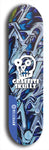 Skateboard deck: Limited edition, North American maple skateboard deck designed by underground artist BellyRash - available widths 7.5 to 8.5 inches in both mellow concave and steep concave shapes. Artwork: GRAFFITI SKULLZ logo brand popsicle-shaped deck with graffiti or street art background