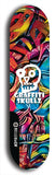 Skateboard deck: Limited edition, North American maple skateboard deck designed by underground artist BellyRash - available widths 7.5 to 8.5 inches in both mellow concave and steep concave shapes. Artwork: GRAFFITI SKULLZ logo brand popsicle-shaped deck with graffiti or street art background