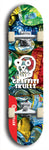 Skateboard deck: Limited edition, North American maple skateboard deck designed by underground artist BellyRash - available widths 7.5 to 8.5 inches in both mellow concave and steep concave shapes. Artwork: GRAFFITI SKULLZ logo brand popsicle-shaped deck with graffiti or street art background