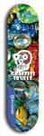 Skateboard deck: Limited edition, North American maple skateboard deck designed by underground artist BellyRash - available widths 7.5 to 8.5 inches in both mellow concave and steep concave shapes. Artwork: GRAFFITI SKULLZ logo brand popsicle-shaped deck with graffiti or street art background