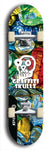 Skateboard deck: Limited edition, North American maple skateboard deck designed by underground artist BellyRash - available widths 7.5 to 8.5 inches in both mellow concave and steep concave shapes. Artwork: GRAFFITI SKULLZ logo brand popsicle-shaped deck with graffiti or street art background