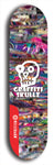 Skateboard deck: Limited edition, North American maple skateboard deck designed by underground artist BellyRash - available widths 7.5 to 8.5 inches in both mellow concave and steep concave shapes. Artwork: GRAFFITI SKULLZ logo brand popsicle-shaped deck with graffiti or street art background