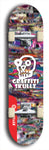 Skateboard deck: Limited edition, North American maple skateboard deck designed by underground artist BellyRash - available widths 7.5 to 8.5 inches in both mellow concave and steep concave shapes. Artwork: GRAFFITI SKULLZ logo brand popsicle-shaped deck with graffiti or street art background