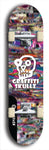 Skateboard deck: Limited edition, North American maple skateboard deck designed by underground artist BellyRash - available widths 7.5 to 8.5 inches in both mellow concave and steep concave shapes. Artwork: GRAFFITI SKULLZ logo brand popsicle-shaped deck with graffiti or street art background