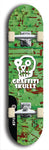 Skateboard deck: Limited edition, North American maple skateboard deck designed by underground artist BellyRash - available widths 7.5 to 8.5 inches in both mellow concave and steep concave shapes. Artwork: GRAFFITI SKULLZ logo brand popsicle-shaped deck with graffiti or street art background