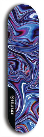 Skateboard deck: Limited edition, North American maple skateboard deck designed by underground artist BellyRash - available widths 7.5 to 8.5 inches in both mellow concave and steep concave shapes. Artwork: ABEX LIQUID brand popsicle-shaped with a multi-colored swirling patterned background