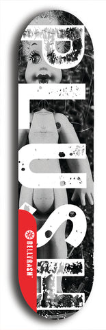 Skateboard deck: Limited edition, North American maple skateboard deck designed by underground artist BellyRash - available widths 7.5 to 8.5 inches in both mellow concave and steep concave shapes. Artwork: PLUSH logo brand popsicle-shaped deck