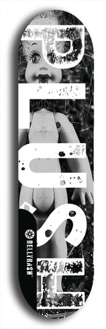 Skateboard deck: Limited edition, North American maple skateboard deck designed by underground artist BellyRash - available widths 7.5 to 8.5 inches in both mellow concave and steep concave shapes. Artwork: PLUSH logo brand popsicle-shaped deck