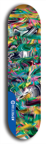 Skateboard deck: Limited edition, North American maple skateboard deck designed by underground artist BellyRash - available widths 7.5 to 8.5 inches in both mellow concave and steep concave shapes. Artwork: ABEX LIQUID brand popsicle-shaped with a multi-colored swirling patterned background