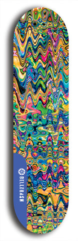 Skateboard deck: Limited edition, North American maple skateboard deck designed by underground artist BellyRash - available widths 7.5 to 8.5 inches in both mellow concave and steep concave shapes. Artwork: ABEX LIQUID brand popsicle-shaped with a multi-colored swirling patterned background