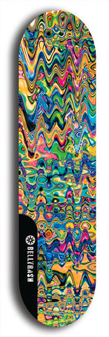 Skateboard deck: Limited edition, North American maple skateboard deck designed by underground artist BellyRash - available widths 7.5 to 8.5 inches in both mellow concave and steep concave shapes. Artwork: ABEX LIQUID brand popsicle-shaped with a multi-colored swirling patterned background