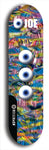 Skateboard deck: Limited edition, North American maple skateboard deck designed by underground artist BellyRash - available widths 7.5 to 8.5 inches in both mellow concave and steep concave shapes. Artwork: EYEBALL JOE logo brand popsicle-shaped deck 