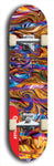 Skateboard deck: Limited edition, North American maple skateboard deck designed by underground artist BellyRash - available widths 7.5 to 8.5 inches in both mellow concave and steep concave shapes. Artwork: ABEX LIQUID brand popsicle-shaped with a multi-colored swirling patterned background