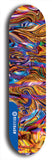 Skateboard deck: Limited edition, North American maple skateboard deck designed by underground artist BellyRash - available widths 7.5 to 8.5 inches in both mellow concave and steep concave shapes. Artwork: ABEX LIQUID brand popsicle-shaped with a multi-colored swirling patterned background