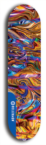 Skateboard deck: Limited edition, North American maple skateboard deck designed by underground artist BellyRash - available widths 7.5 to 8.5 inches in both mellow concave and steep concave shapes. Artwork: ABEX LIQUID brand popsicle-shaped with a multi-colored swirling patterned background