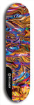 Skateboard deck: Limited edition, North American maple skateboard deck designed by underground artist BellyRash - available widths 7.5 to 8.5 inches in both mellow concave and steep concave shapes. Artwork: ABEX LIQUID brand popsicle-shaped with a multi-colored swirling patterned background