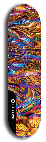 Skateboard deck: Limited edition, North American maple skateboard deck designed by underground artist BellyRash - available widths 7.5 to 8.5 inches in both mellow concave and steep concave shapes. Artwork: ABEX LIQUID brand popsicle-shaped with a multi-colored swirling patterned background