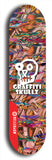 Skateboard deck: Limited edition, North American maple skateboard deck designed by underground artist BellyRash - available widths 7.5 to 8.5 inches in both mellow concave and steep concave shapes. Artwork: GRAFFITI SKULLZ logo brand popsicle-shaped deck with graffiti or street art background