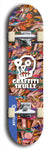 Skateboard deck: Limited edition, North American maple skateboard deck designed by underground artist BellyRash - available widths 7.5 to 8.5 inches in both mellow concave and steep concave shapes. Artwork: GRAFFITI SKULLZ logo brand popsicle-shaped deck with graffiti or street art background