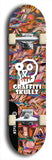 Skateboard deck: Limited edition, North American maple skateboard deck designed by underground artist BellyRash - available widths 7.5 to 8.5 inches in both mellow concave and steep concave shapes. Artwork: GRAFFITI SKULLZ logo brand popsicle-shaped deck with graffiti or street art background