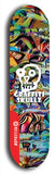 Skateboard deck: Limited edition, North American maple skateboard deck designed by underground artist BellyRash - available widths 7.5 to 8.5 inches in both mellow concave and steep concave shapes. Artwork: GRAFFITI SKULLZ logo brand popsicle-shaped deck with graffiti or street art background