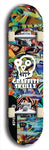 Skateboard deck: Limited edition, North American maple skateboard deck designed by underground artist BellyRash - available widths 7.5 to 8.5 inches in both mellow concave and steep concave shapes. Artwork: GRAFFITI SKULLZ logo brand popsicle-shaped deck with graffiti or street art background